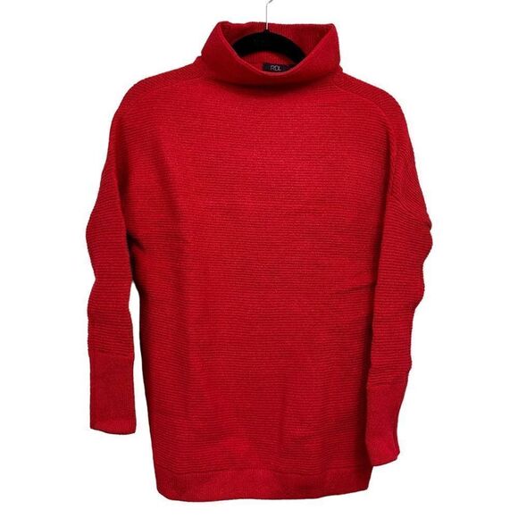 NWOT RDI Cozy Mock Neck Dolman Pullover Red Chunky Knit Sweater - Picture 3 of 7